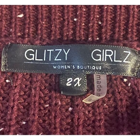 Glitzy Girls Womens Burgundy Ribbed V Neck Long Sleeve Pullover Sweater Size 2X - Picture 5 of 6